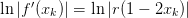 ln |f′(xk )| = ln|r(1 − 2xk)| 