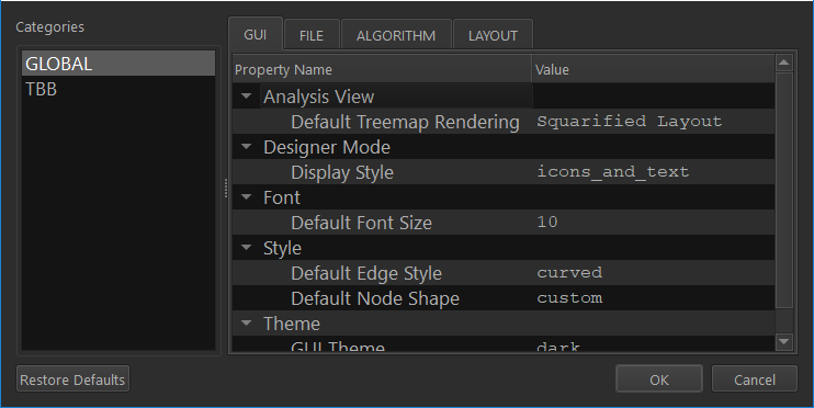 preferences dialog