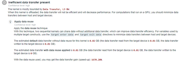 Examine the data reuse recommendation in the Recommendations tab