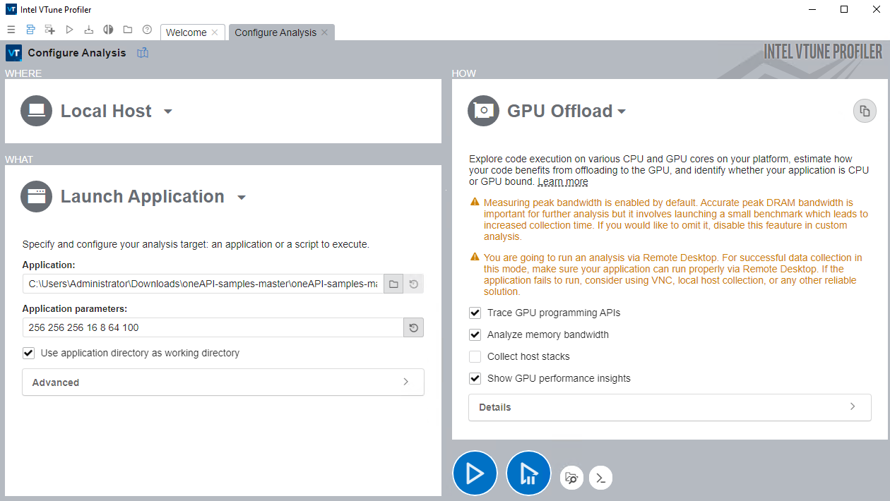 Configuration for GPU Offload Analysis