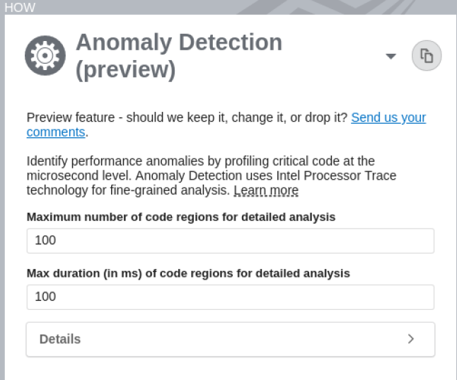Configuration options for Anomaly Detection