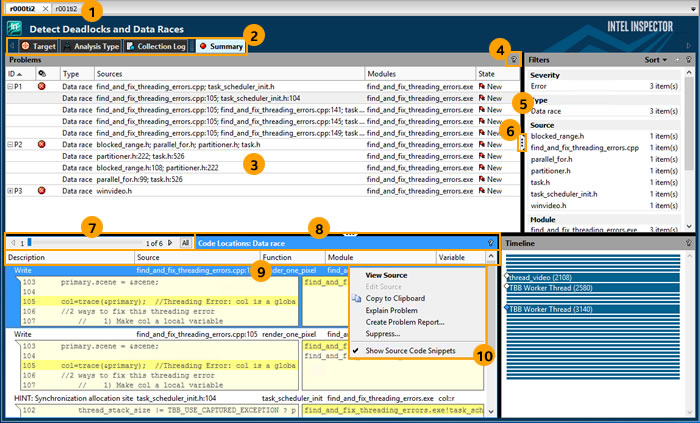 Intel Inspector result tab
